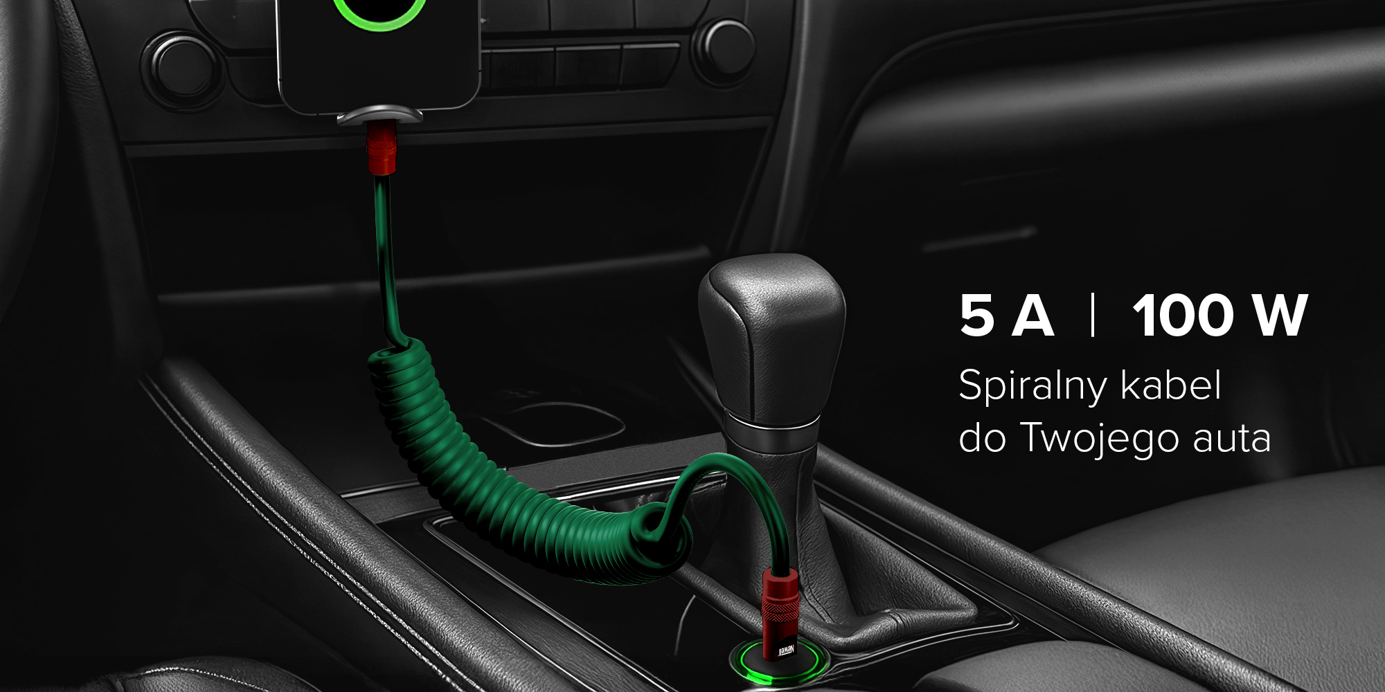 Kabel Newell USB-C - USB-C 100 W, 1,5 m, silikonowy, spiralny, zielono-bordowy